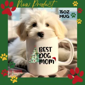 Best Dog Mom Christmas Mug – 15oz Ceramic Holiday Mug for Dog Lovers