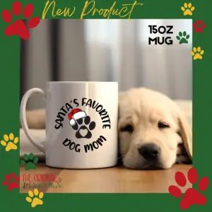 Santa’s Favorite Dog Mom Mug – 15oz Ceramic Christmas Mug for Dog Lovers
